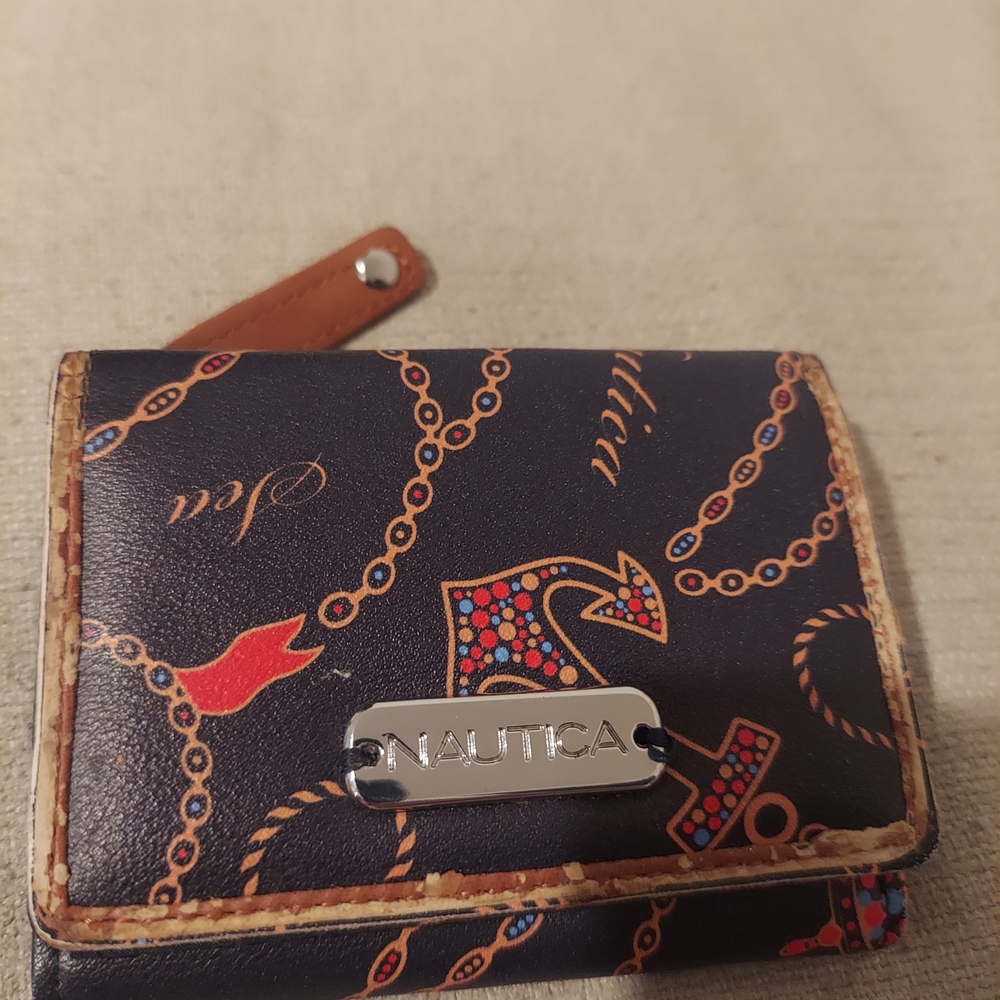 Nautica Men's Black and Brown Anchor Print Wallet